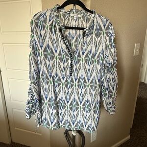 Chico's Blue and Green Patterned Blouse